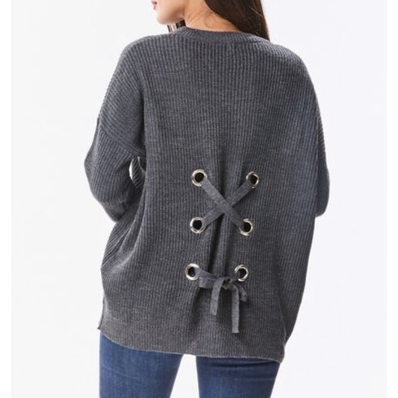 1 LEFT !NEW Black lace up choker sweater - Picture 2 of 6